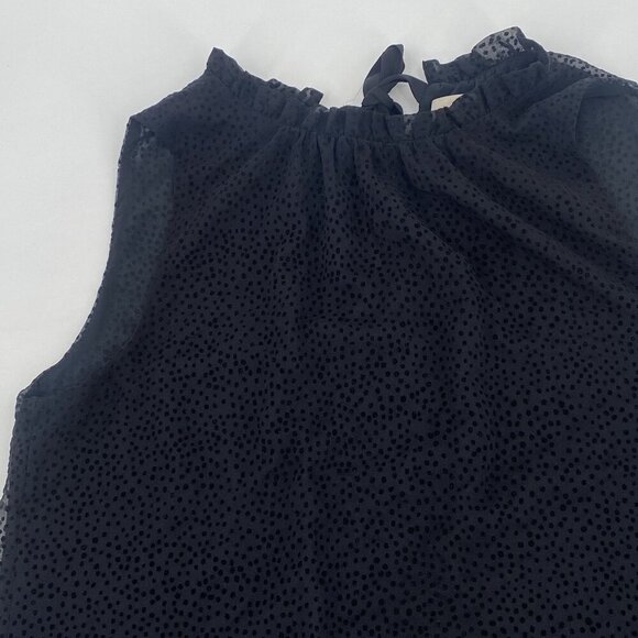 LOFT Black Chiffon Textured Polka Dot Blouse bow Tie Closure , Size M - Picture 6 of 11